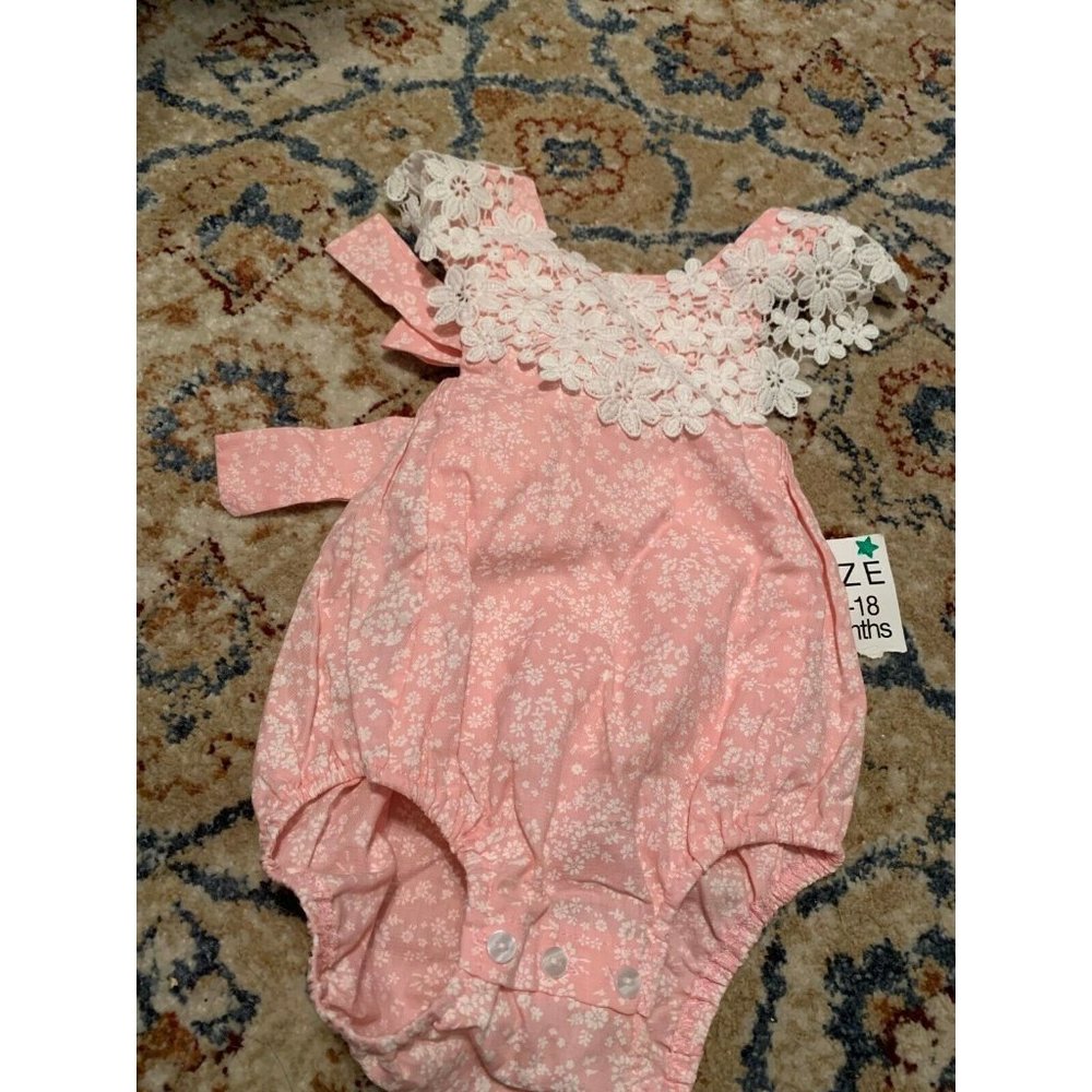NWT  Boutique Baby Girls Lace Pink Floral Romper